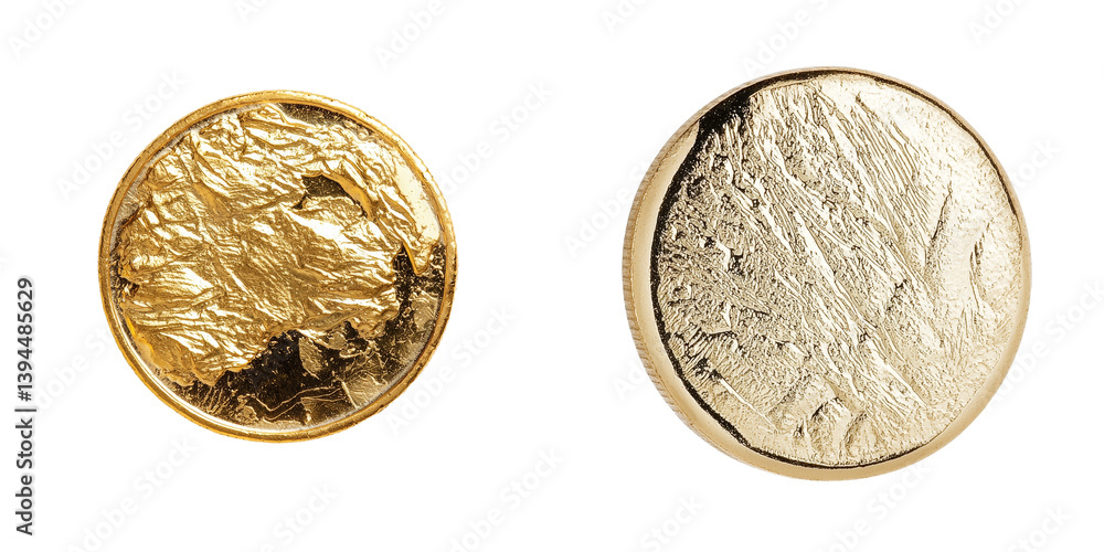 Poster unique gold coin mockups showcasing textured and smooth surfaces in minimalist style