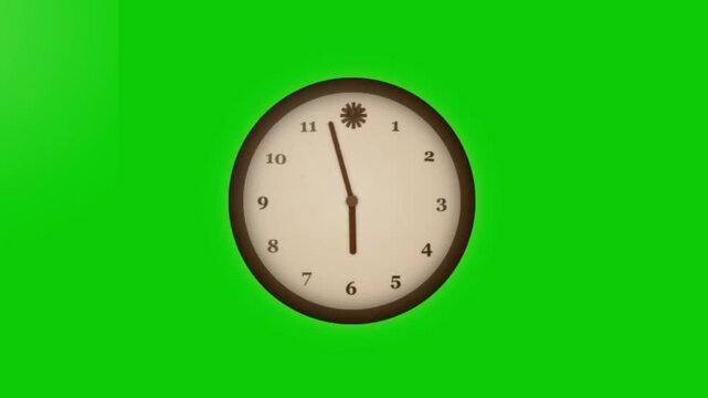 Antique Wooden Clock Animation Green Background | 12 Hours Fast Forward Clock