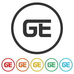 GE Letter Logo Design. Set icons in color circle buttons