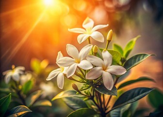 Obraz premium SunDrenched CloseUp of a Vintage West Indian Jasmine Flower A Botanical Beauty in Exquisite Detail