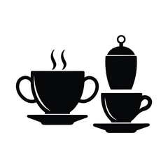 Vector set of tea cups, kitchen drink icons for hot tea and cafe.