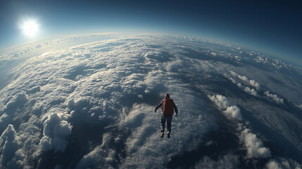 Skydiver Free-Falling Above Clouds