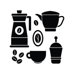 Vector set of tea cups, kitchen drink icons for hot tea and cafe.