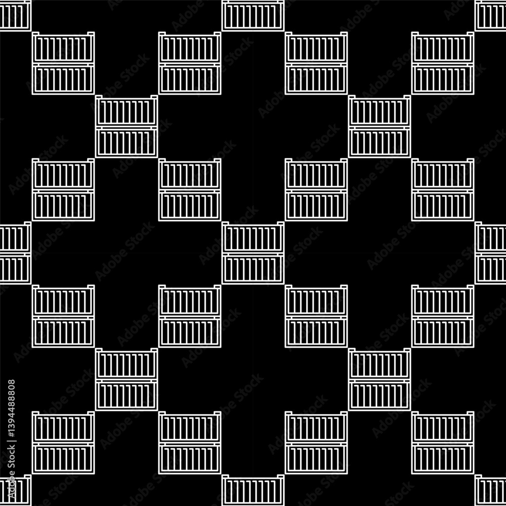Poster two shipping containers outline seamless pattern - vector transportation background