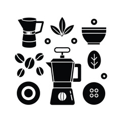 Vector set of tea cups, kitchen drink icons for hot tea and cafe.