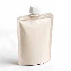 paper packaging for different products, cream color, isolated on white background