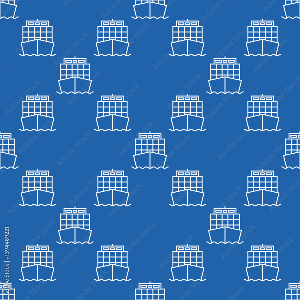 Poster ship with containers - vector vessel seamless pattern