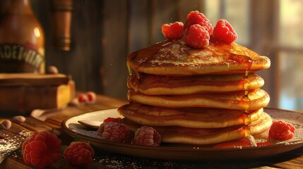 Delicious stack of pancakes with fresh berries