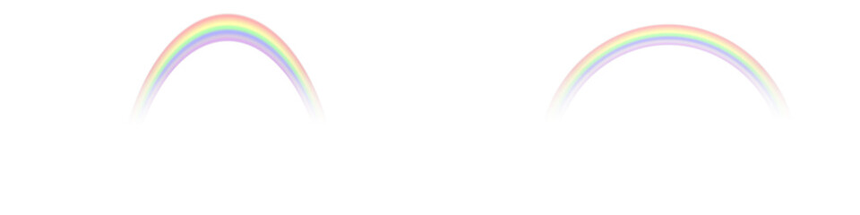 Rainbow icon. Realistic colourful arch shape isolated on white transparent background. Bright vector illustration of sky and nature symbol. Decorative graphic element.