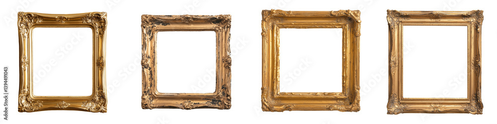 Aufkleber minimalist mockups of four empty golden frames for artistic display and design purposes