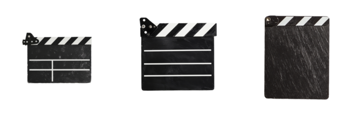Minimalist mockups of black and white clapperboards on a plain background for creative projects and presentations
