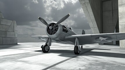 Fototapeta premium Vintage military aircraft on a concrete platform