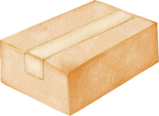Closed Parcel Box with Tape – Hand Painted Shipping Carton Clipart