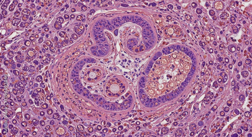 Aufkleber microscopic view of human lymph node structure - illustrative micrograph showcasing the cortex, medu
