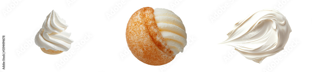 Poster Minimalist mockups showcasing various swirls of soft cream and dessert textures set against a clean white background