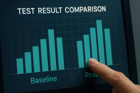 test result comparison shows clear distinction between baseline and result data, indicating areas that may need rework or repair as they are not