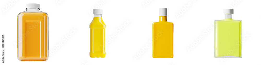 Poster minimalist mockups of yellow bottles arranged in isolation on a clean white background for product p
