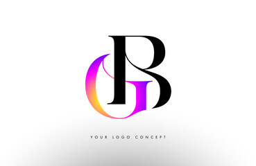 Elegant GB logo concept icon design with serif font and purple blue neon colors.