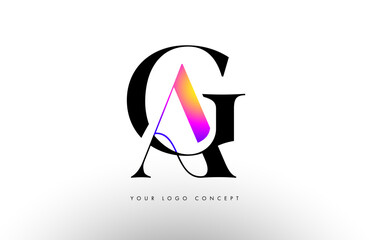 Elegant GA logo concept icon design with serif font and purple blue neon colors.