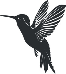 Elegant silhouette of a hummingbird in flight, showcasing its detailed feathers and wings.