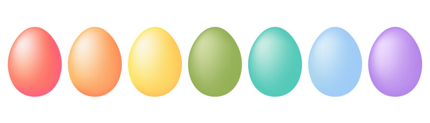 Colorful Easter eggs set in rainbow colors, isolated on a transparent background. Perfect for Easter designs, invitations, or crafting projects. Vector illustration