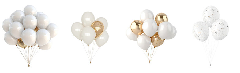 Minimalist mockups of elegant balloon arrangements showcasing white and gold colors for celebrations and events