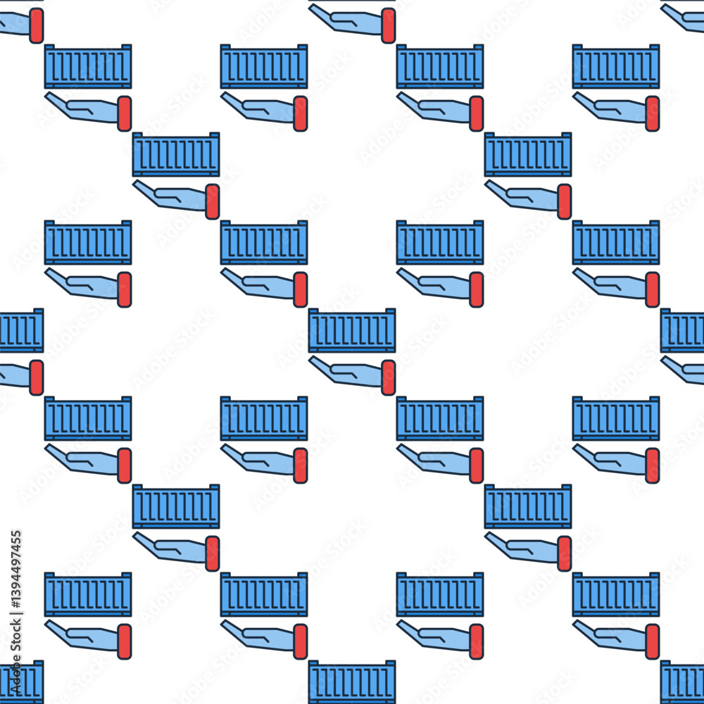 Poster hand with blue shipping container seamless pattern vector background