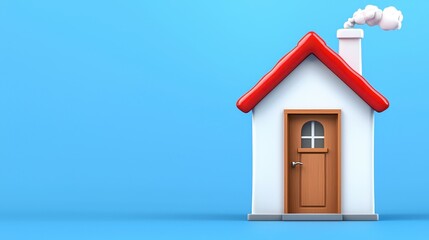 Naklejka premium Cartoon White House with Red Roof on Blue Background