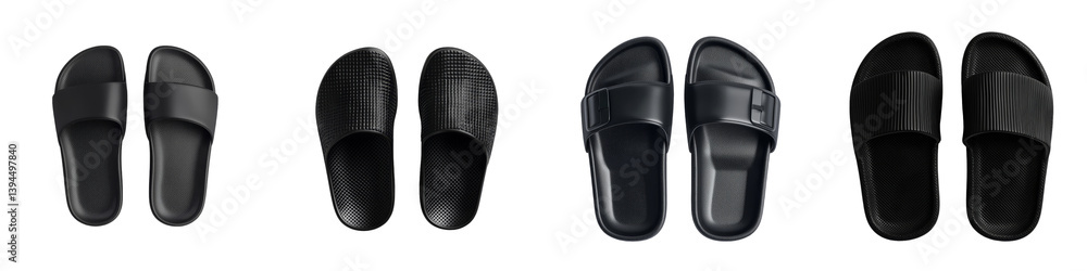 Poster Minimalist mockups showcasing various black sandals on a clean white background for product display and design purpose