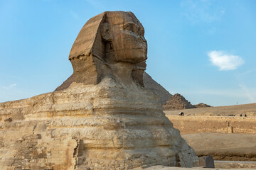 Capture the ancient Giza icon, the pharaonic Sphinx, Egypt's Nile riverside monument. Perfect for designs seeking to convey the mystery of pharaonic times.