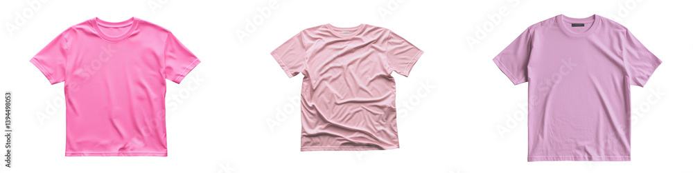 Poster minimalist mockups showcasing pink and lavender t-shirts on a clean, isolated background for simple 