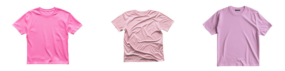 Minimalist mockups showcasing pink and lavender t-shirts on a clean, isolated background for simple product display