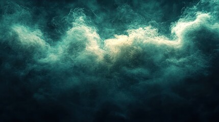 Fototapeta premium Dramatic, swirling, teal and cream colored cloudscapes fill the frame, creating a stormy, atmospheric effect.