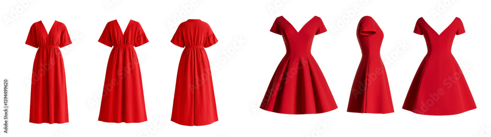 Aufkleber Minimalist mockups featuring various styles of elegant red dresses displayed in an isolated setting