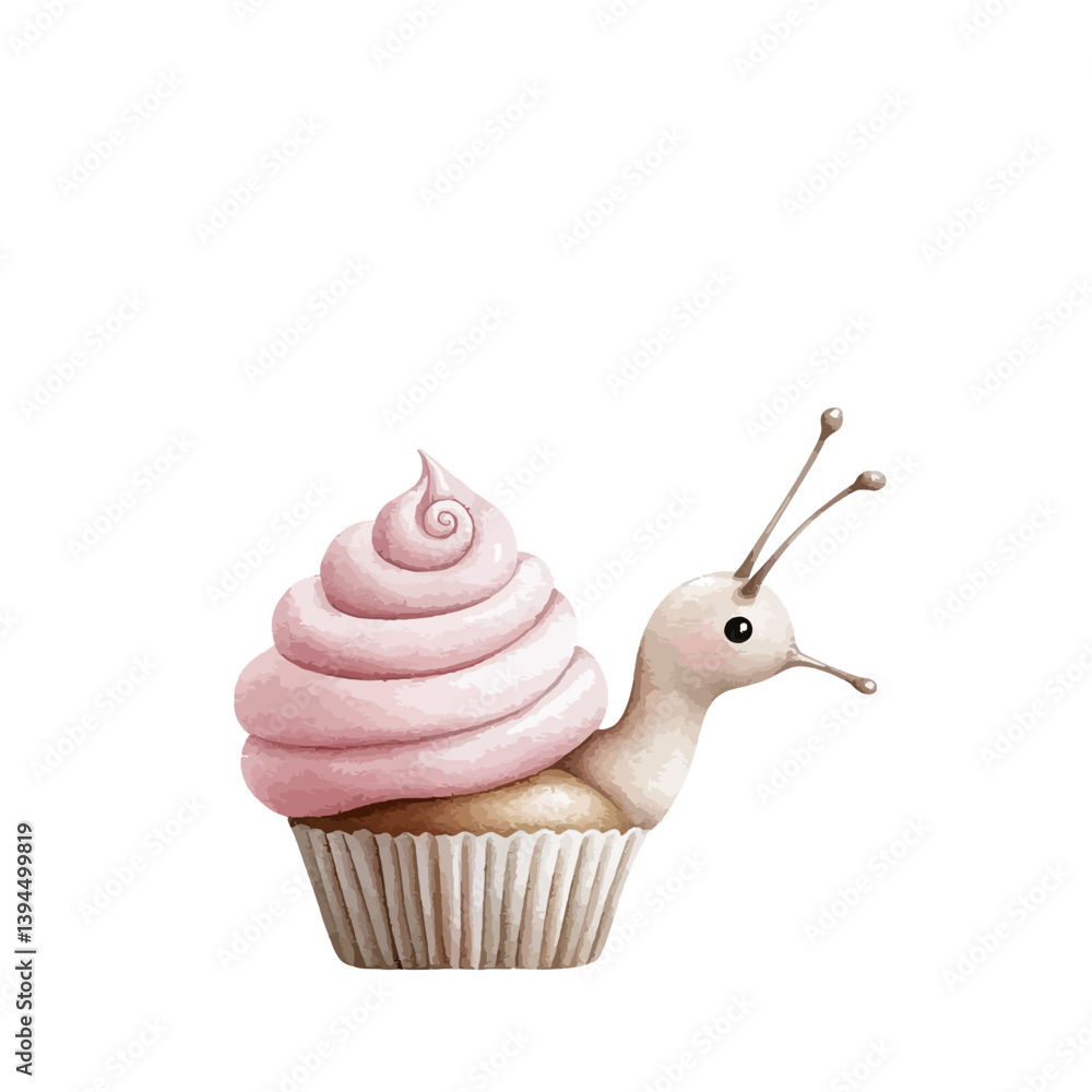 Poster whimsical confectionery: a charming illustration features an imaginative fusion of a cupcake and a s