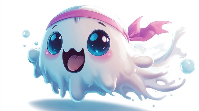 Cute happy cartoon ghost character.