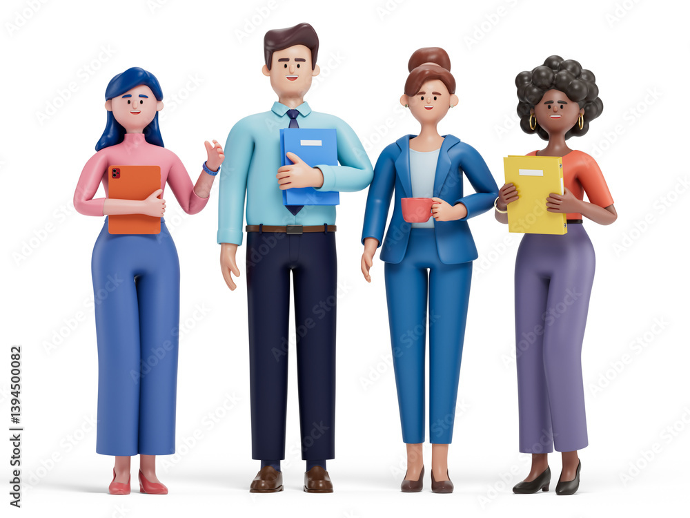 Poster 3d people with documents, symbolizing teamwork and information sharing. 3d rendering, conceptual ima
