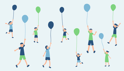 風船で浮く人々のイラスト © anai