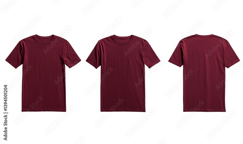 Leinwandbilder minimalist mockups of burgundy t-shirts displayed from various angles in a simple layout