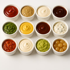 Variety of Sauces and Condiments in White Bowls