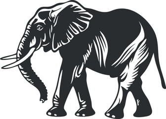 Obraz premium Black and white silhouette of an elephant, showcasing its large trunk and ears.