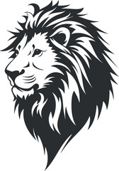 Fototapeta premium Black and white lion head illustration showcasing detailed mane and fierce expression.