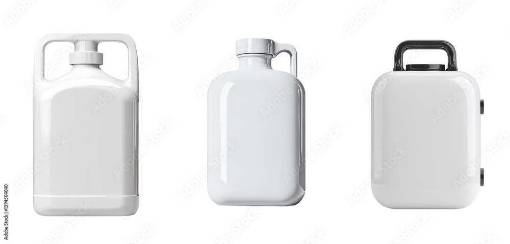 Leinwandbilder showcase of isolated minimalist mockups featuring three distinct container designs in pure white