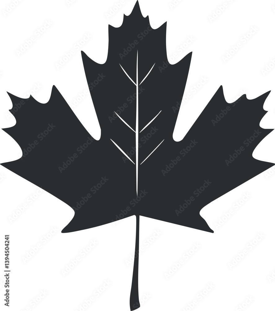 Poster black silhouette of a maple leaf showcasing its distinct shape and structure.