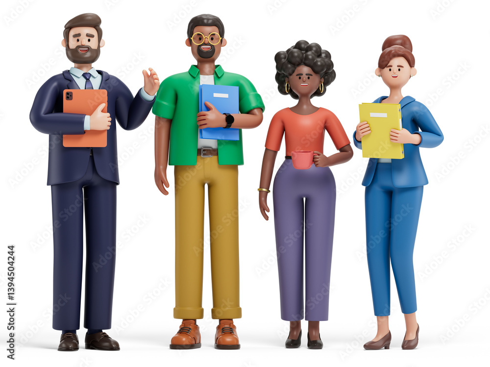 Poster 3d people with documents, symbolizing teamwork and information sharing. 3d rendering, conceptual ima