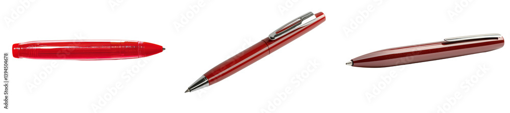 Poster modern red pen mockups in various angles showcasing minimalist design and functionality for statione