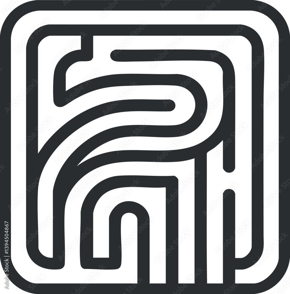 Aufkleber abstract black and white labyrinth design with intricate maze pattern and geometric shapes.