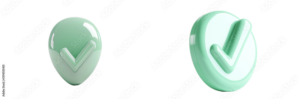 Poster minimalist isolated mockups featuring glossy green check marks in a simple design setup for effectiv