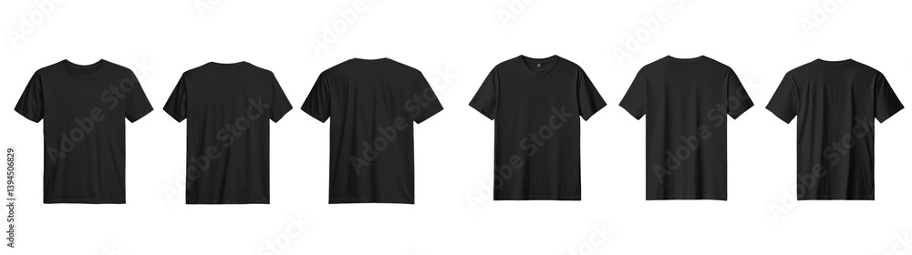 Aufkleber minimalist mockups of black t-shirts displayed from various angles against a clean, neutral backgrou