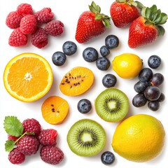 Fresh fruit medley display market stall food photography bright environment overhead view healthy eating